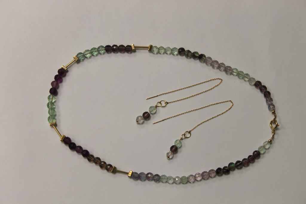 Necklace/Earrings Set: Flourite Stones and 14K Gold-Fill