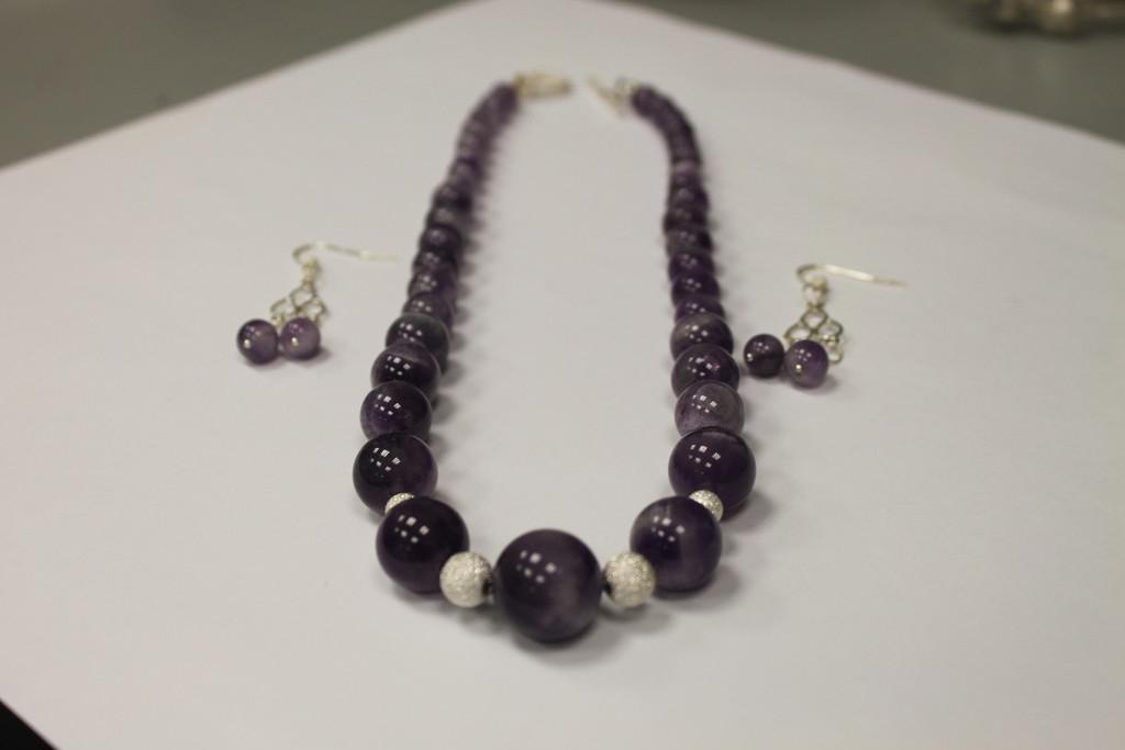 Necklace/Earrings Set: Purple Amethyst and Sterling Silver