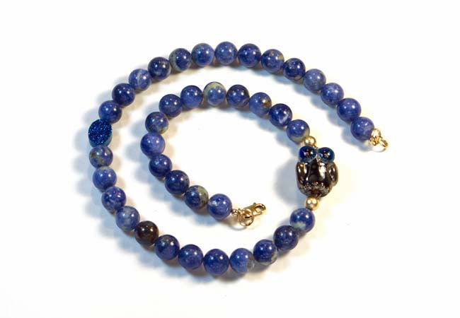 Malachite and Blue Quartz Necklace with Handmade Lampwork