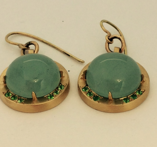 14K Gold Green Aquamarine Earrings