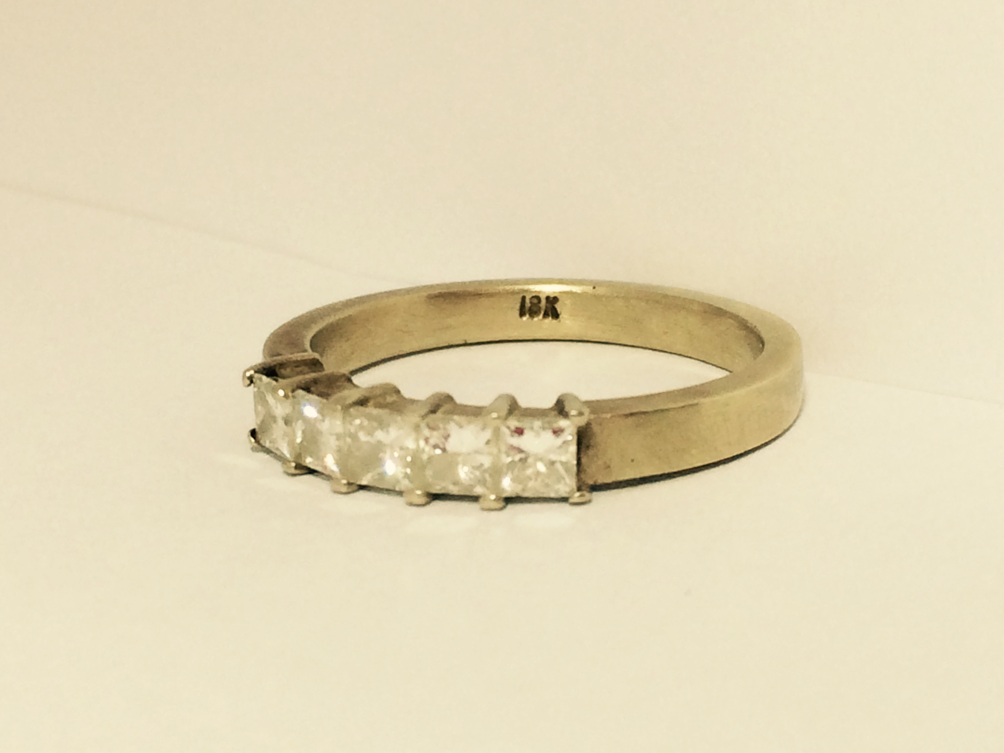 14K Gold Ring with 5 Square Diamonds