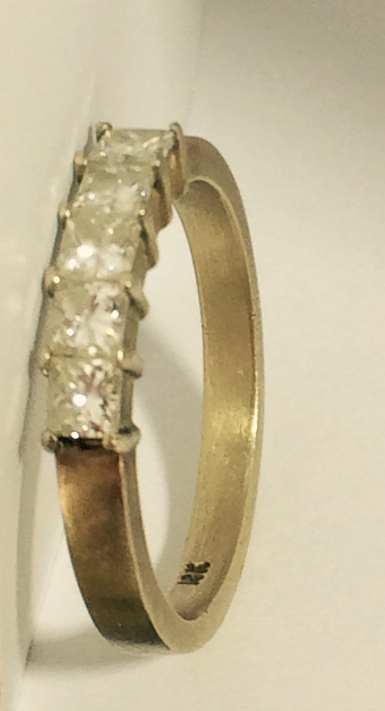 14K Gold Ring with 5 Square Diamonds