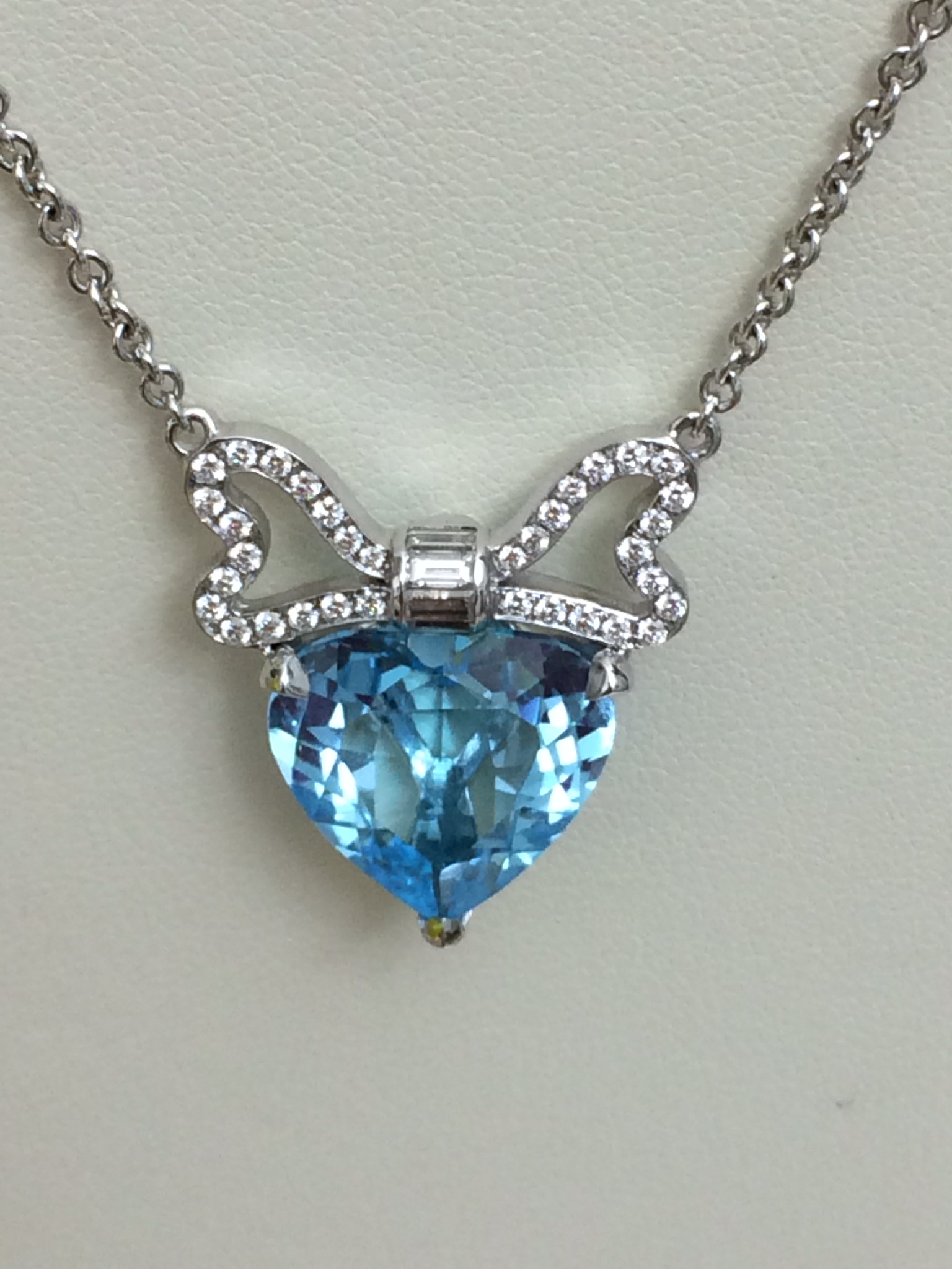 14K White Gold Necklace with Blue Topaz and Diamonds