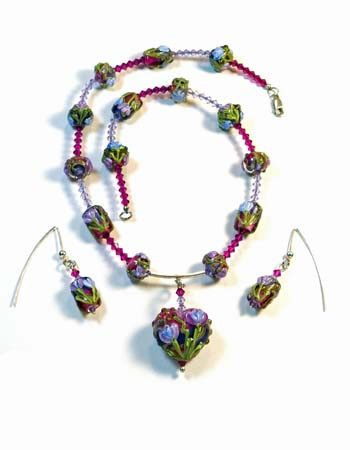 Necklace/Earrings Set: Handmade Lampwork, Swarovski Crystals, and Sterling Silver