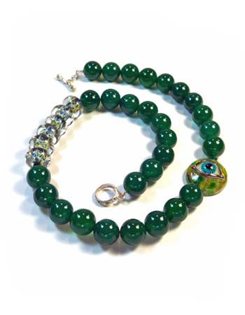 Green Agate Necklace with Lampwork Eye