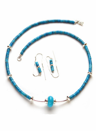 Necklace/Earrings Set: Turquoise Stones with Sterling Silver Beads/Clasps