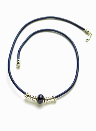 Men's Blue Leather Necklace with Lapis Lazuli Stone