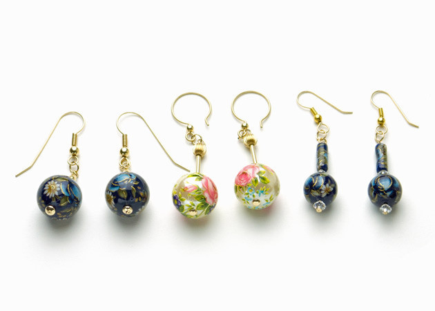 Earrings Set: 3 Pairs of Earrings with Tensha Beads and 14K Gold