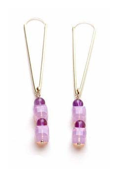 Pink Cube Swarovski Crystal and Amethyst Earrings