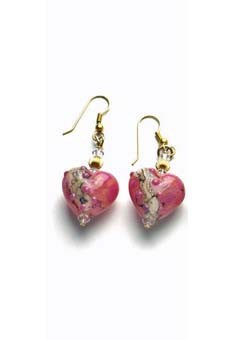 Rose Heart-Shaped Lampwork Earrings