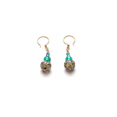 Pair of Earrings with Crystal Quartz, 14K Gold-Filled, Handmade Lampwork, and Swarovski Crystals