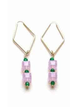 Pink Cube Swarovski Crystal and Green Agate Earrings